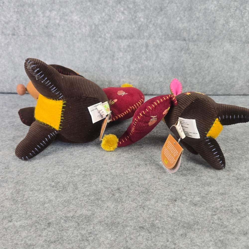 NWT Kangaroo Plush Decor Set Brown Corduroy Patchwork Whimsical Shelf Sitter - Picture 5 of 6